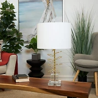 2ft. Gold Metal Abstract Overlapping Ring Accent Lamp with Elevated Square Glass Base