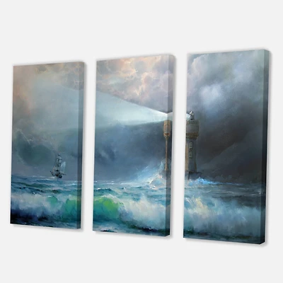 Designart - Lighthouse Shining Light During Stormy Night II