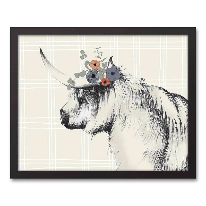 Charcoal Highland Floral Crown Black Framed Canvas
