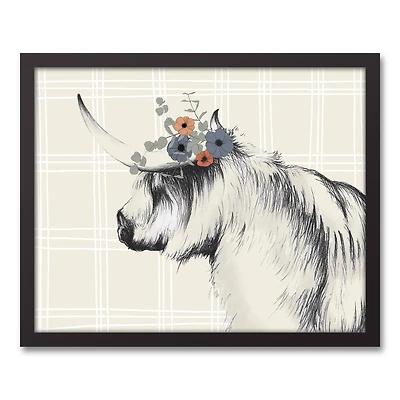 Charcoal Highland Floral Crown Black Framed Canvas