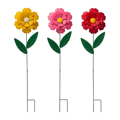 Glitzhome® 3.5ft Assorted Multi-Functional Metal Dimensional Flower Yard Stake, 3ct.