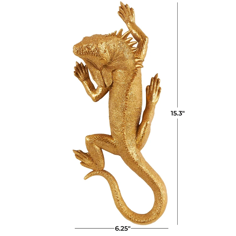 15" Gold Lizard Textured Climbing Sculpture