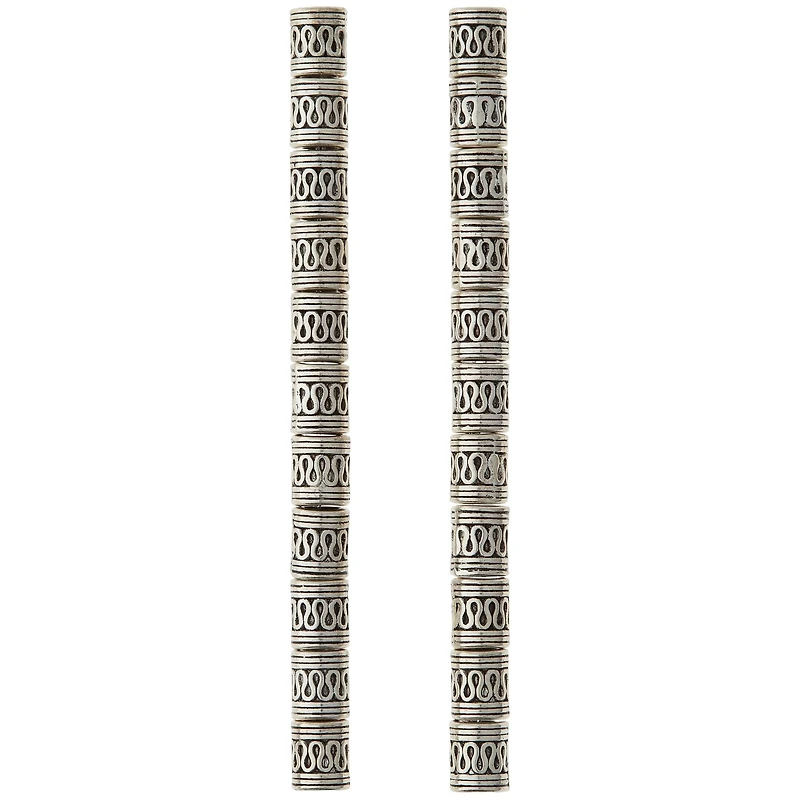 12 Pack:  Silver Snake Carved Metal Tube Beads, 9mm by Bead Landing™