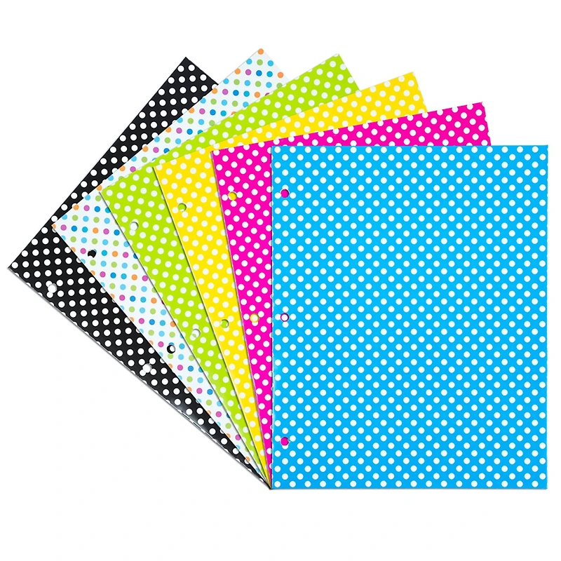 JAM Paper Polka Dots Glossy Laminated Two Pocket 3 Hole Punch School Folders, 6ct.