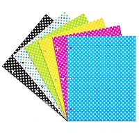 JAM Paper Polka Dots Glossy Laminated Two Pocket 3 Hole Punch School Folders, 6ct.