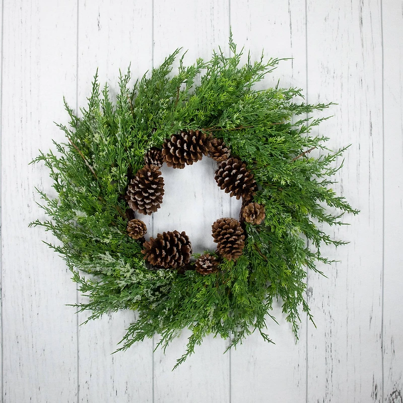 26" Frosted Cedar & Pinecone Christmas Wreath