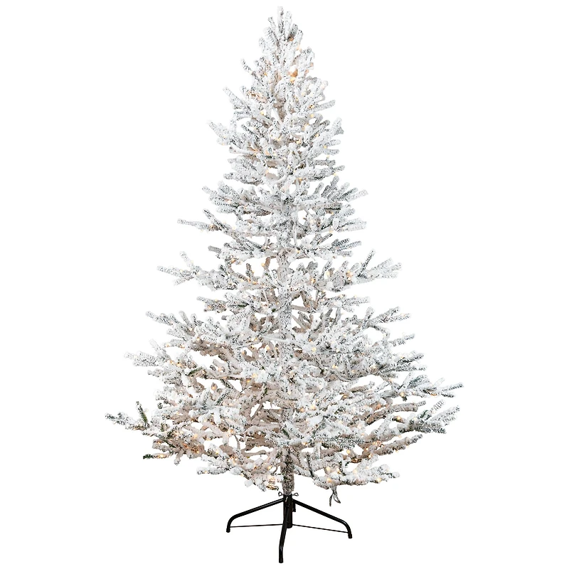 7.5ft. Pre-Lit Medium Flocked IPT Artificial Garden Christmas Tree, Warm White LED Lights