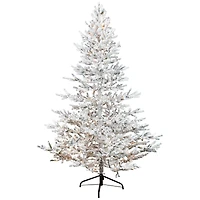 7.5ft. Pre-Lit Medium Flocked IPT Artificial Garden Christmas Tree, Warm White LED Lights