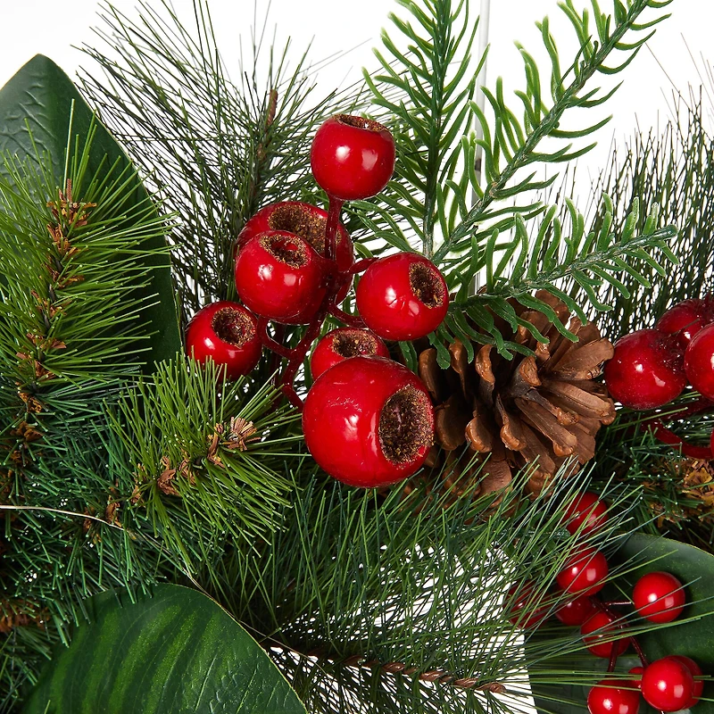 Glitzhome® 24" Pre-Lit Berry, Magnolia Leaf & Pinecone Wreath