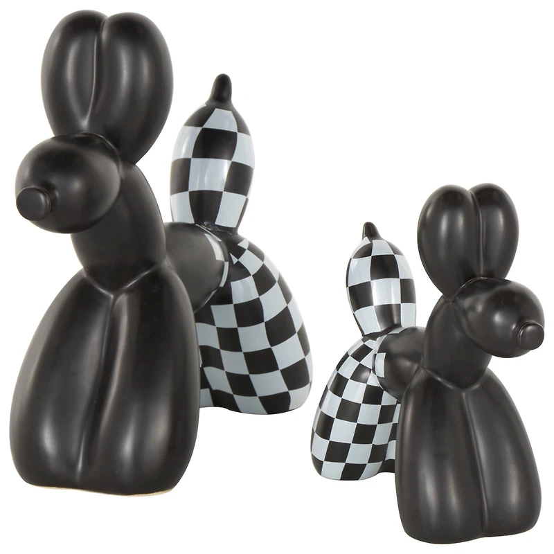 Black Checkered Ceramic Balloon Dog Sculpture Set
