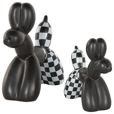 Black Checkered Ceramic Balloon Dog Sculpture Set