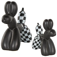 Black Checkered Ceramic Balloon Dog Sculpture Set