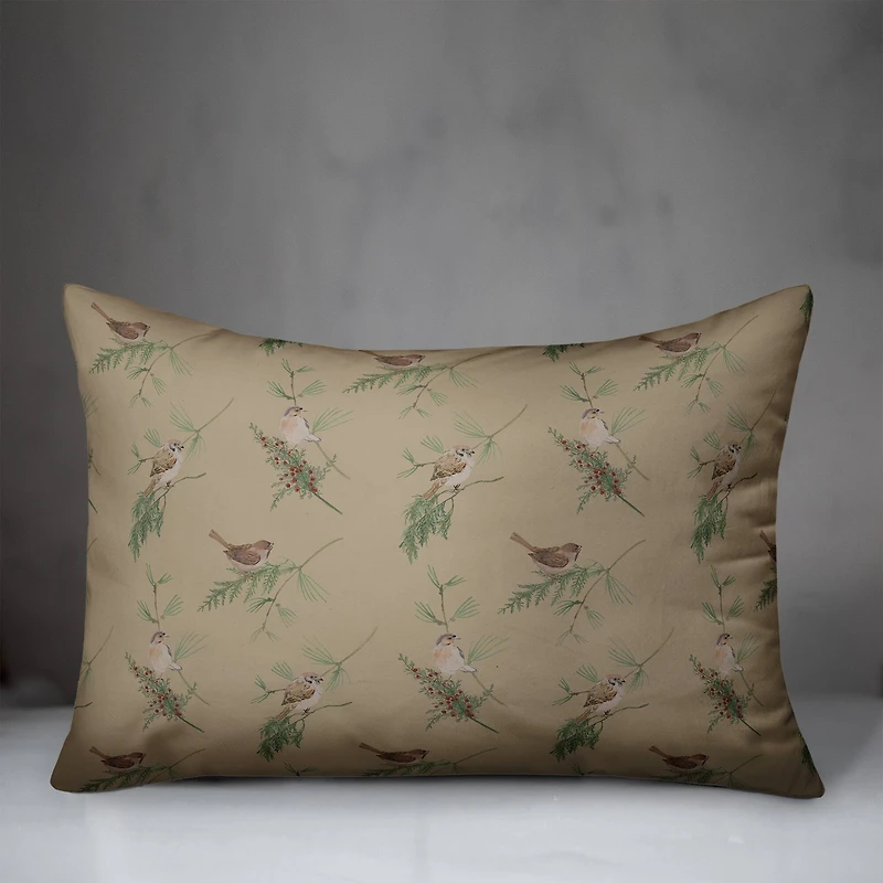 Pine & Birds on Brown Rectangle Throw Pillow