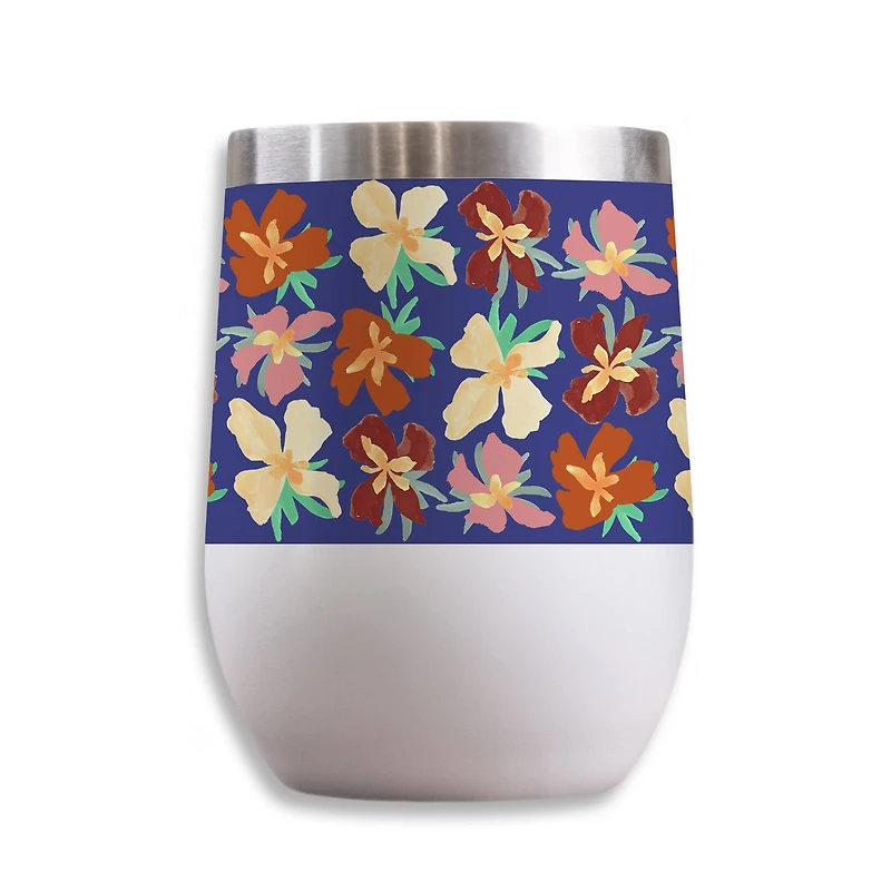 11oz. Navy Abstract Floral Pattern Stainless Steel Wine Tumbler
