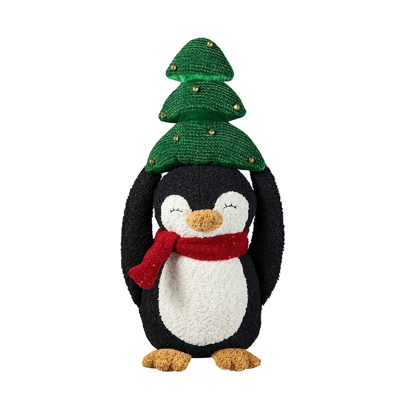 Glitzhome® 21.25" Christmas Fabric Penguin with Top Tree Décor