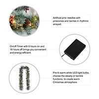 Glitzhome® 2 Pack 9ft. Pre-Lit Greenery Pinecones & Red Berries Christmas Garland