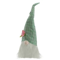 20" Green & White Plaid Easter Gnome Head Décor