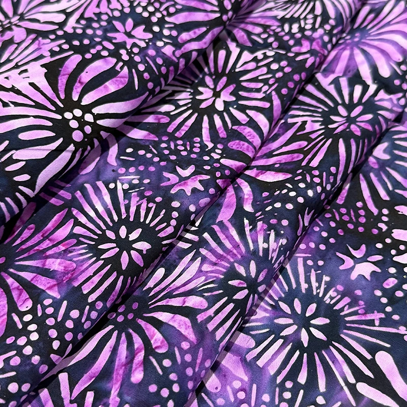Feldman Batik Plum Tonal Stamp Daisy Cotton Fabric
