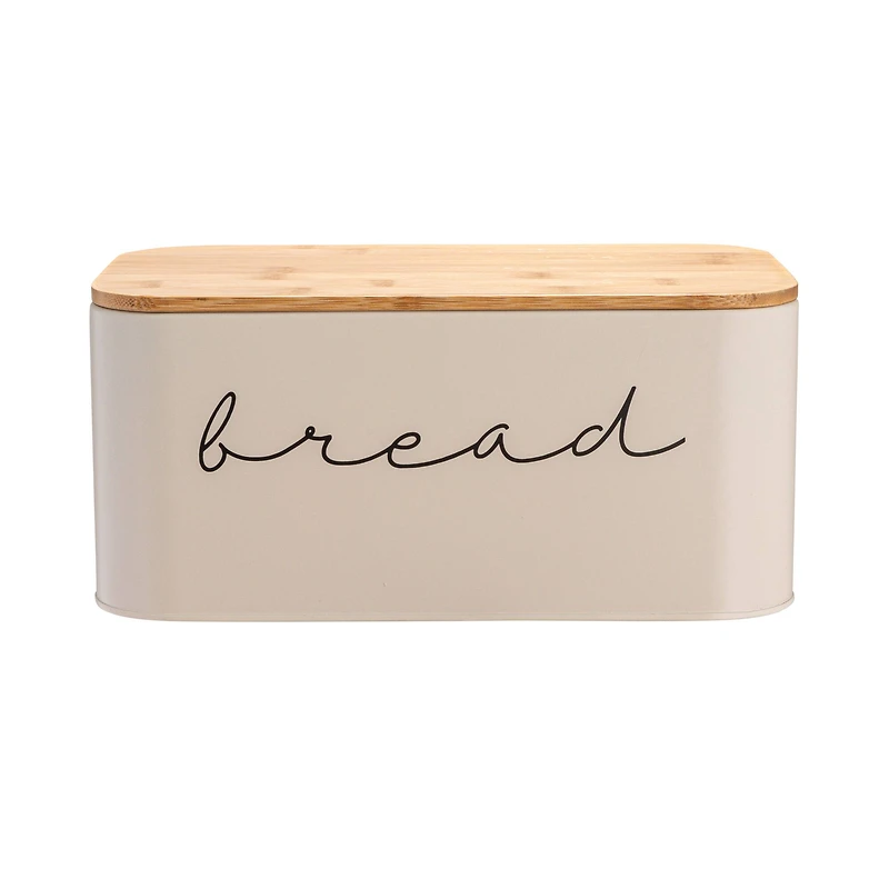 Hello Honey® 11.75" Cream Metal Bread Bin with Bamboo Lid