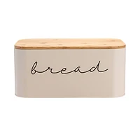 Hello Honey® 11.75" Cream Metal Bread Bin with Bamboo Lid