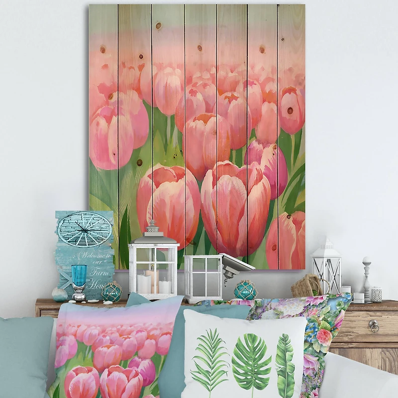 Designart - Field of Pink Tulips