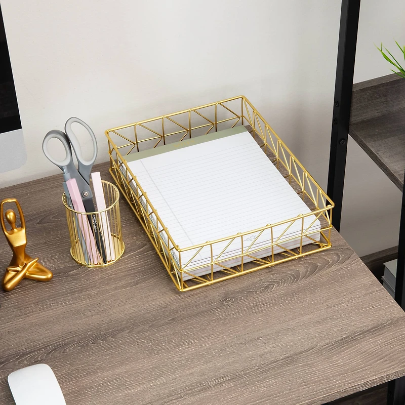Mind Reader Document Organizer, Desktop Organizer, File Storage, Modern, Office, Metal, Gold
