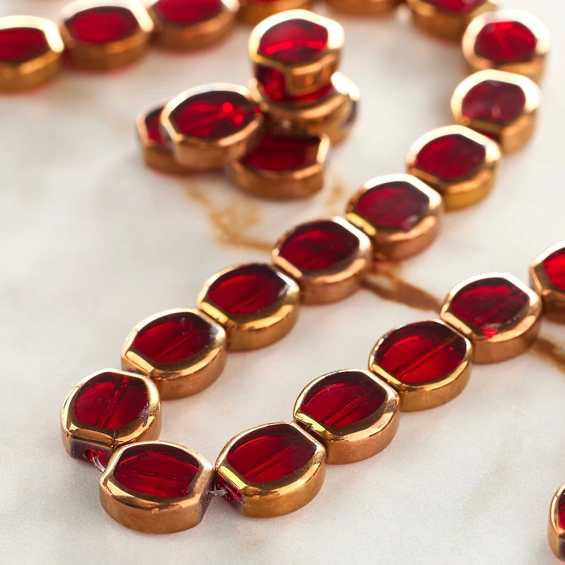 12 Pack: Ruby Table Cut Glass Lentil Beads, 10mm by Bead Landing™