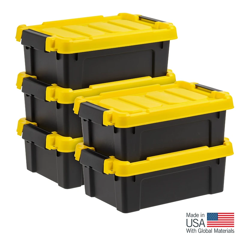 IRIS® 13.3qt. Black Store-It-All Utility Totes with Yellow Buckle Lids, 5ct.