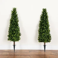 4ft. UV Resistant Artificial Boxwood Plant with Integrated Ground Stake (Indoor/Outdoor) - Set of 2