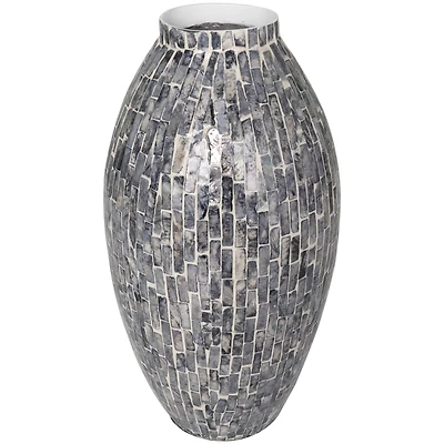 15" Gray Mother of Pearl Handmade Mosaic Inspired Vase