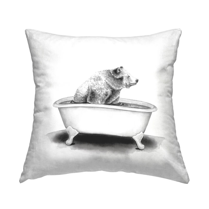 Stupell Industries Bear in Bathtub Smiling Funny Animal Design Throw Pillow, 18" x 18"