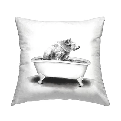 Stupell Industries Bear in Bathtub Smiling Funny Animal Design Throw Pillow, 18" x 18"