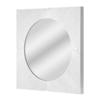 American Art Decor Carved Recollections Box Top Carved Mirror in Distressed White - 24" x 24"