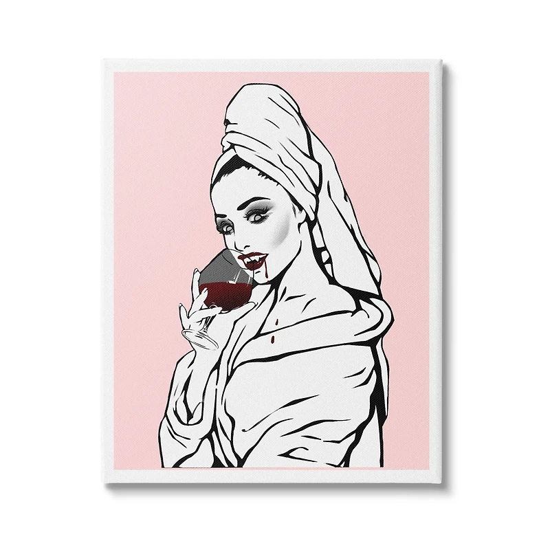 Stupell Industries Pink Vampire Fashionista Drinking Wine Canvas Wall Art