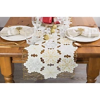DII® 54" White and Gold Embroidered Snowflakes Table Runner