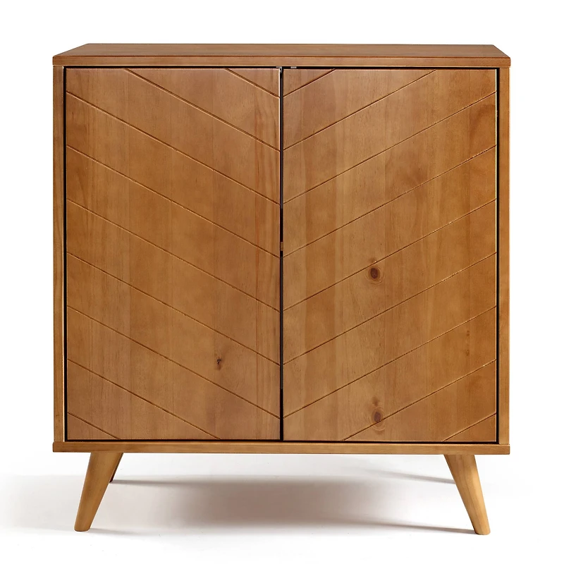Walker Edison Caramel Chevron 2 Door Accent Cabinet