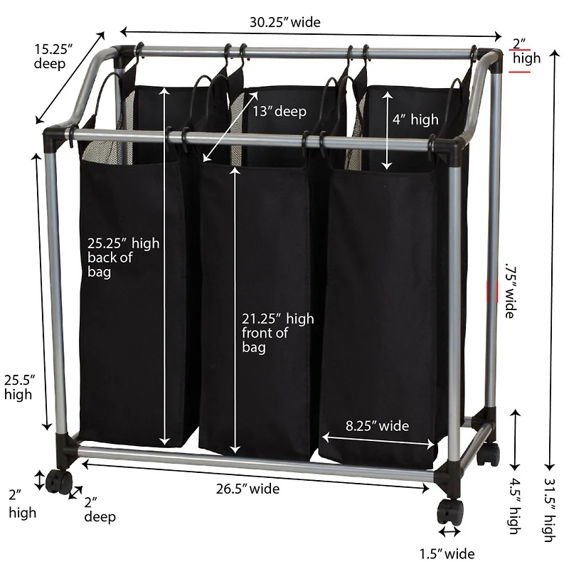 Household Essentials Rolling Mesh Triple Laundry Sorter