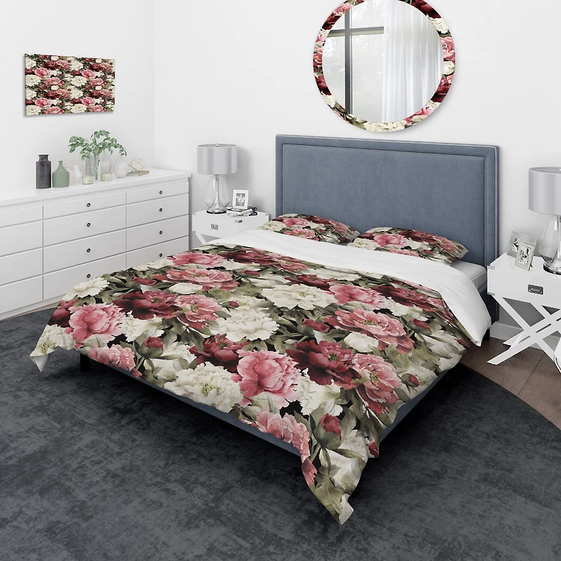 Designart 'Floral Pattern with Peonies' Bohemian & Eclectic Bedding Set
