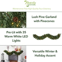 6ft. Pre-Lit White Warm LED White Mountain Pine & Pinecones Artificial Garland