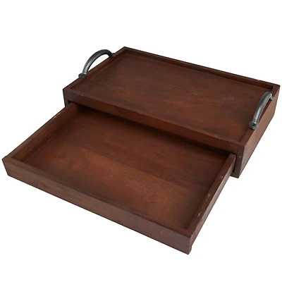 18.25" Wood Hidden Drawer Tray with Black Metal Handles
