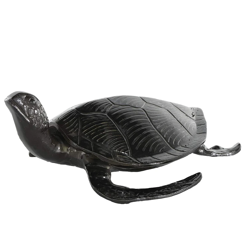 15" Black Carved Aluminum Sea Turtle Sculpture