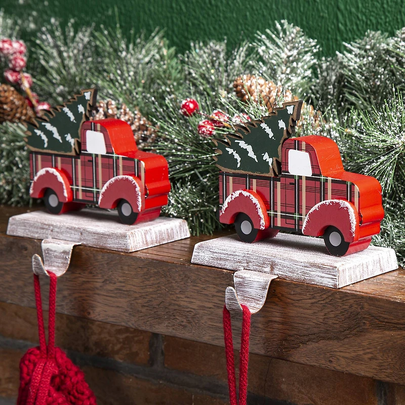 Glitzhome® Red Truck Stocking Holder Set