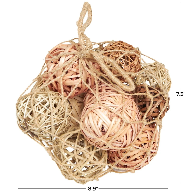 Light Brown Dried Plant Handmade Orbs & Vase Filler with Fishnet Bag Set