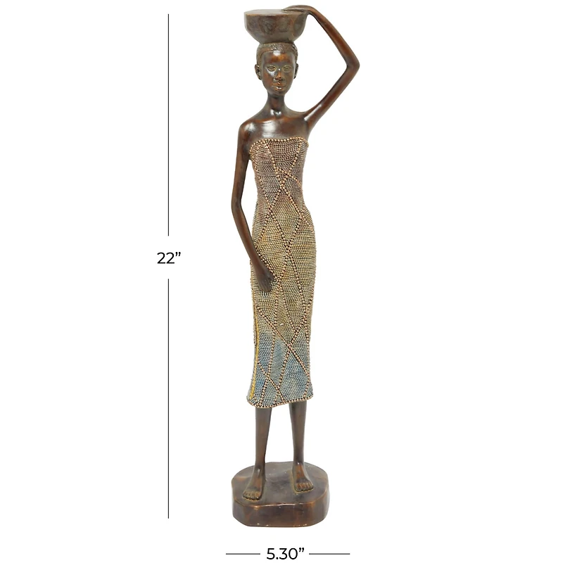 22" Bronze Standing Woman Sculpture