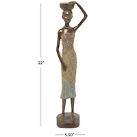 22" Bronze Standing Woman Sculpture