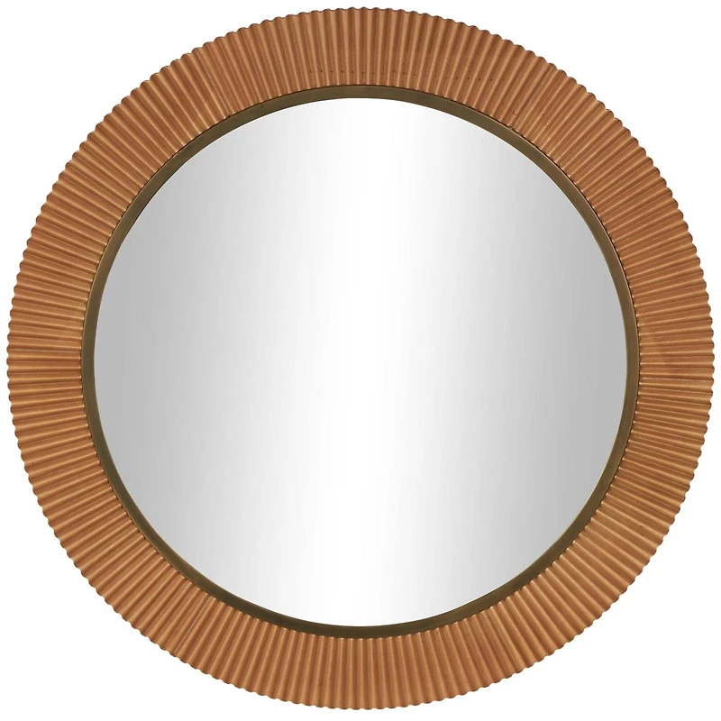  43" Brown Wood  Fluted Room Wall Mirror with Scalloped Edge