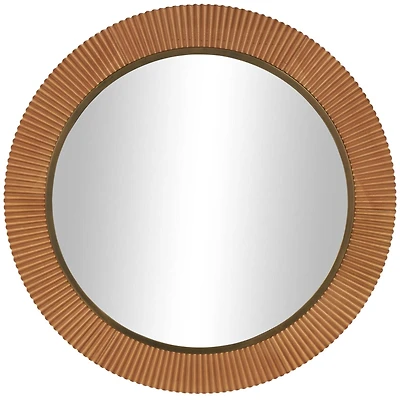  43" Brown Wood  Fluted Room Wall Mirror with Scalloped Edge