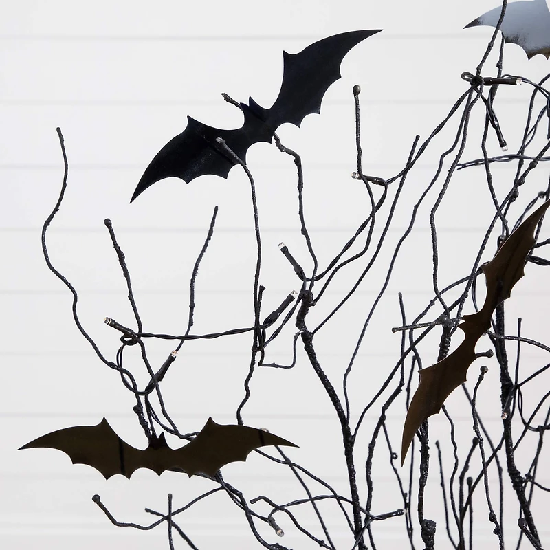 4ft. Pre-Lit Artificial Halloween Black Twig Tree with Bats and 50 Orange LED Lights