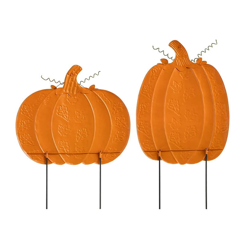 Glitzhome® 2ft. Fall Metal Embossed Glitter Pumpkin Yard Stake, 2ct.