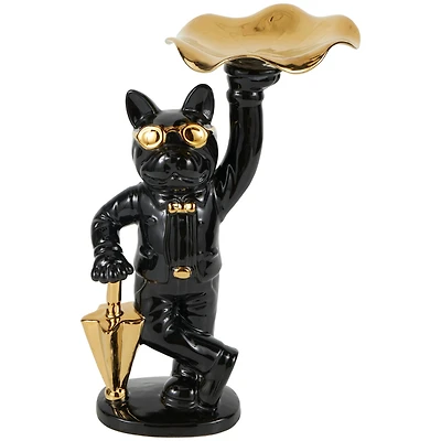 13.25" Black Ceramic Bulldog with Golden Accents Sculpture Décor